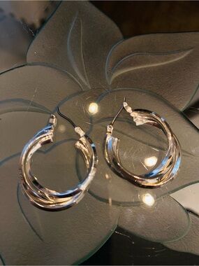 Macy's Shiny Silver Twisted Hoop Earrings
